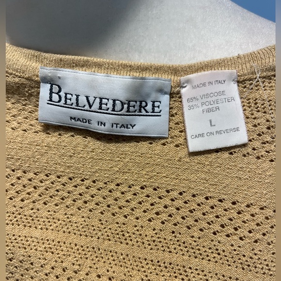 Belvedere Italy sleeveless tan knit sweater top women’s size large - Picture 5 of 6